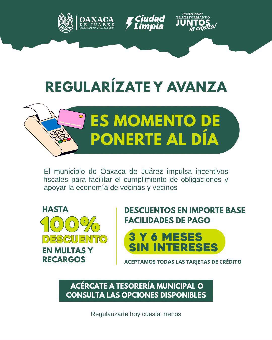 Oaxaca de Juárez mantiene facilidades para la regularización de contribuciones municipales (08:15 h)