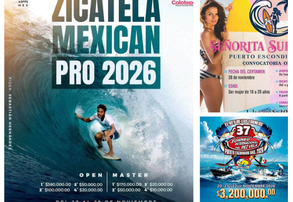 Eventos deportivos en Puerto Escondido como parte de las “Fiestas de noviembre 2026” (11:30 h)