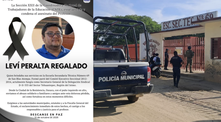 Sección 22 condena asesinato del profesor Levi Peralta y convoca a marchar para exigir justicia (15:45 h)
